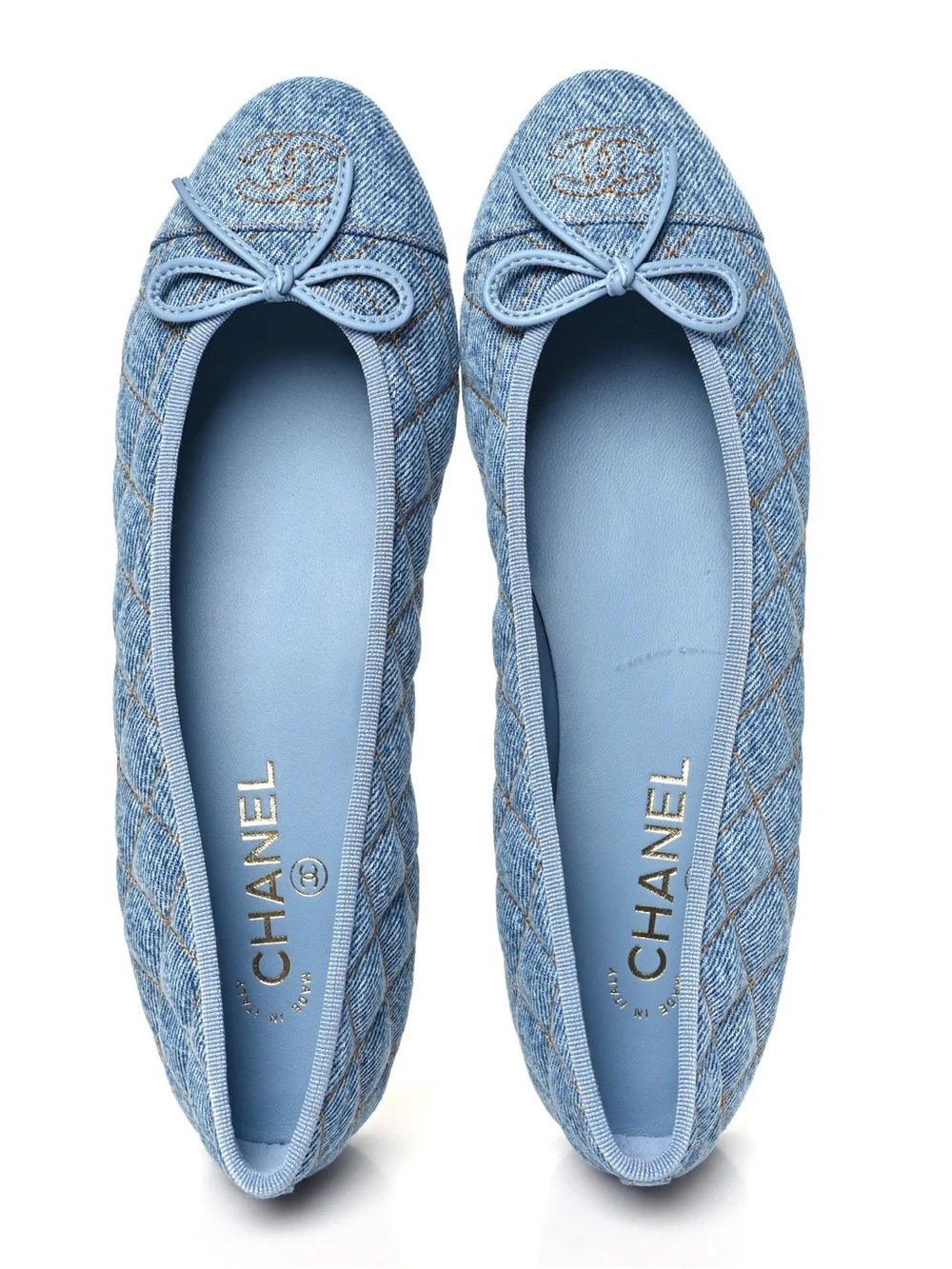 CHANEL BALLET FLATS IN LIGHT BLUE QUILTED DENIM BRAND NEW IN BOX SIZE 39.5